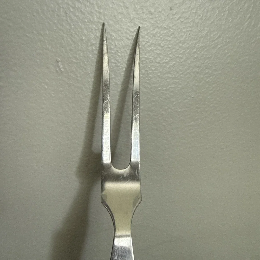 Solid Stainless Rogers Vintage Mid Century Meat Carving Fork Wood‎ Handle Japan